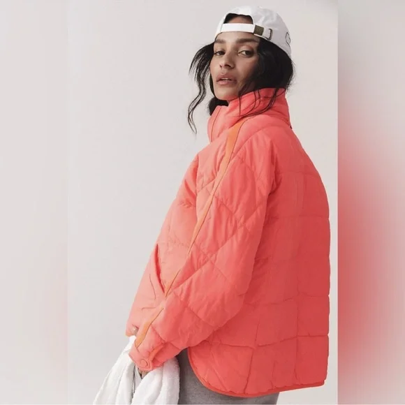NWT Free People x FP Movement Pippa Packable Puffer Jacket in Neon Coral - Picture 5 of 16